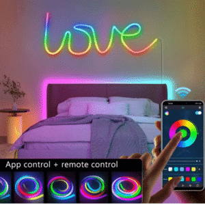 RGB LED neon strip - 5 meters, control: app and remote control, 16 million colors, 4 lighting modes, wall Product Code: 974
