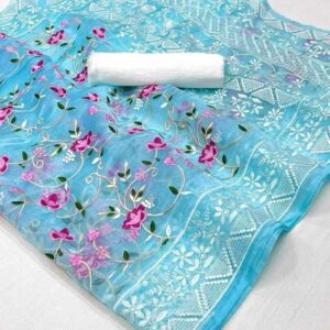 Muslin silk screen print saree Product Code: 721