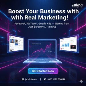 আমরা দিচ্ছি এক জায়গায় সব ধরনের Digital Marketing Service — ✅ Facebook Ads / Boosting Campaign ✅ YouTube Ads (Skippable, Non-skippable, Discovery) ✅ Google Ads & Tag Manager Setup ✅ Pixel Setup & Conversion Tracking ✅ Target Audience Research & Campaign Optimization 🎯 আমাদের Package শুরু মাত্র $10 (৳1450–৳1500) আপনার ব্যবসার ধরন ও বাজেট অনুযায়ী আমরা পুরো ক্যাম্পেইন সেটআপ করে দিই। 🧩 কি পাবেন এই প্যাকেজে: Ads Creative & Copy Setup Proper Target Audience Selection Conversion Tracking Reporting & Analytics Result Guarantee (Real Traffic & Reach) 💼 কাদের জন্য উপযুক্ত: 👉 Business Owners 👉 Freelancers 👉 Online Store / Facebook Page Owners 👉 YouTube Creators 📢 Contact: 🌐 Website: https://jadukit.com 📲 WhatsApp: +880 1622 956144 💰 Payment: USD Rate 145–150 Taka (Example: $10 Package = ৳1450–৳1500) 🔹 আমরা কেবল boosting না, বরং real marketing strategy দিয়ে কাজ করি। Try once — see the difference with JaduKit Marketing