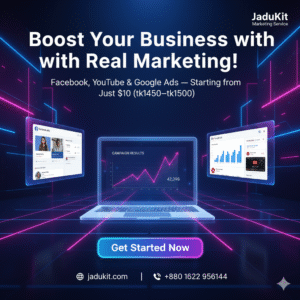 আমরা দিচ্ছি এক জায়গায় সব ধরনের Digital Marketing Service — ✅ Facebook Ads / Boosting Campaign ✅ YouTube Ads (Skippable, Non-skippable, Discovery) ✅ Google Ads & Tag Manager Setup ✅ Pixel Setup & Conversion Tracking ✅ Target Audience Research & Campaign Optimization 🎯 আমাদের Package শুরু মাত্র $10 (৳1450–৳1500) আপনার ব্যবসার ধরন ও বাজেট অনুযায়ী আমরা পুরো ক্যাম্পেইন সেটআপ করে দিই। 🧩 কি পাবেন এই প্যাকেজে: Ads Creative & Copy Setup Proper Target Audience Selection Conversion Tracking Reporting & Analytics Result Guarantee (Real Traffic & Reach) 💼 কাদের জন্য উপযুক্ত: 👉 Business Owners 👉 Freelancers 👉 Online Store / Facebook Page Owners 👉 YouTube Creators 📢 Contact: 🌐 Website: https://jadukit.com 📲 WhatsApp: +880 1622 956144 💰 Payment: USD Rate 145–150 Taka (Example: $10 Package = ৳1450–৳1500) 🔹 আমরা কেবল boosting না, বরং real marketing strategy দিয়ে কাজ করি। Try once — see the difference with JaduKit Marketing