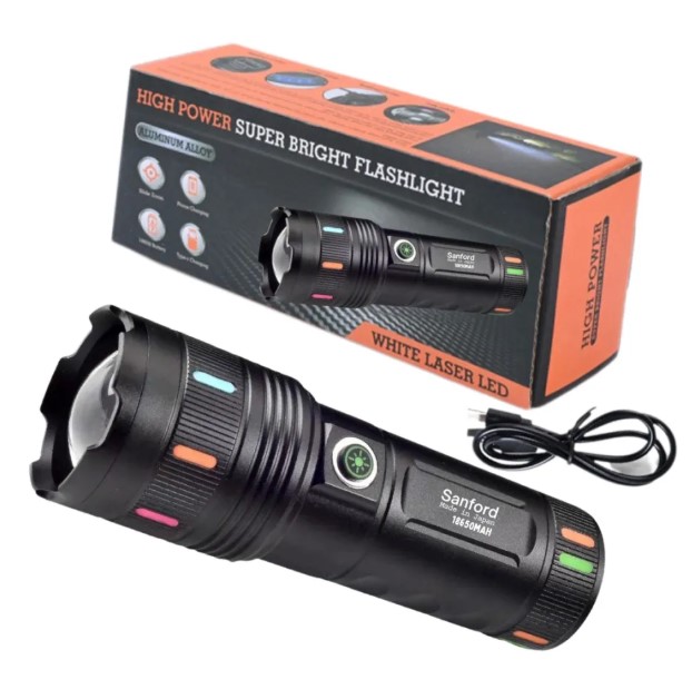 High Power Sanford Super Bright Flashlight – Slide Zoom White Laser LED Edition